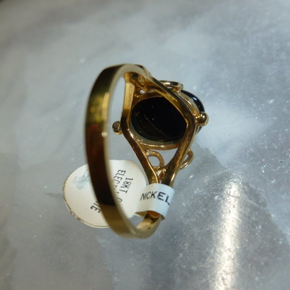 18k Yellow gold electroplated Onyx Designer Dolphin Ore Ring - Picture 6 of 9